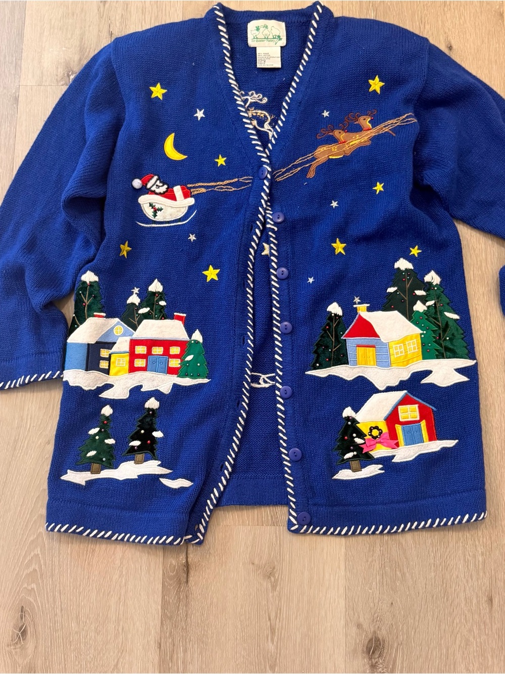 VTG The Quacker Factory "Christmas Eve" Village Cardigan Sweater - Size Small